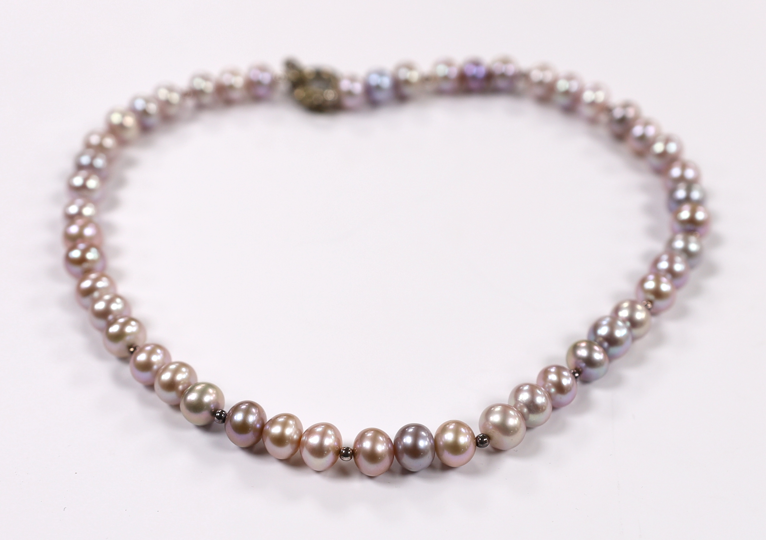 A single strand South Sea cultured pearl necklace, with sterling clasp, 48cm, in Pruden & Smith box and a pair of similar ear studs.